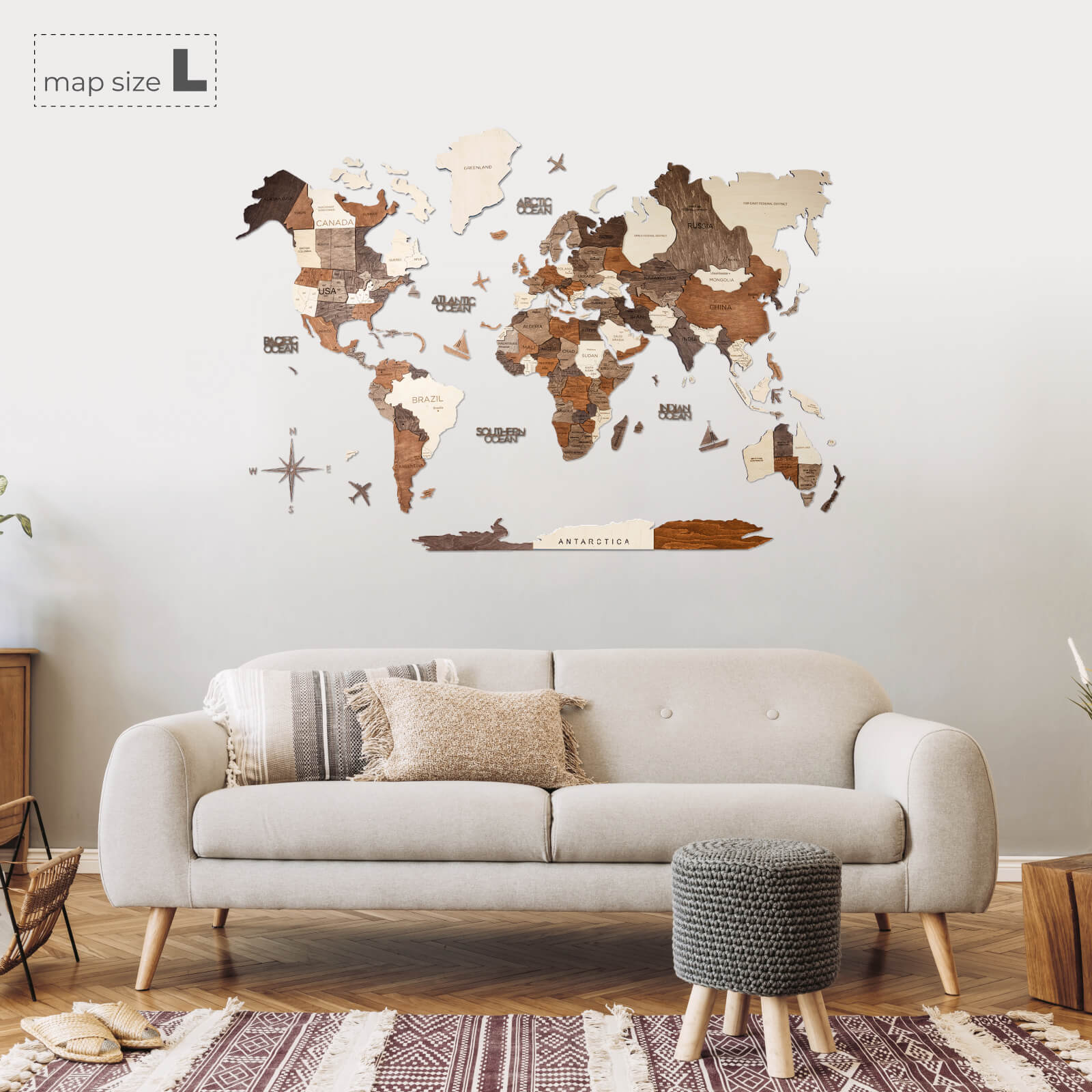 3D Wooden World Map Multicolor Enjoy The Wood