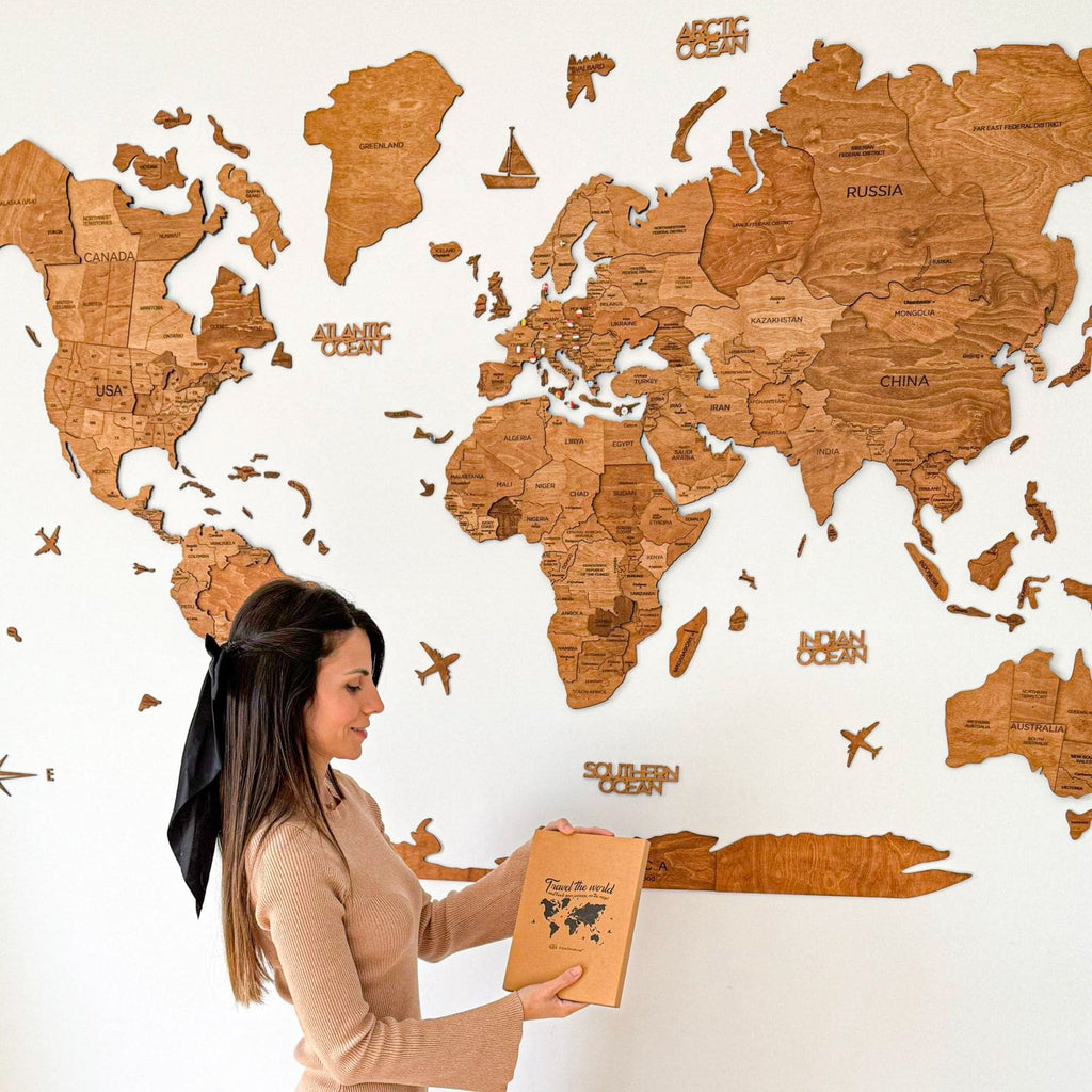 3D Wooden World Map Oak Enjoy The Wood