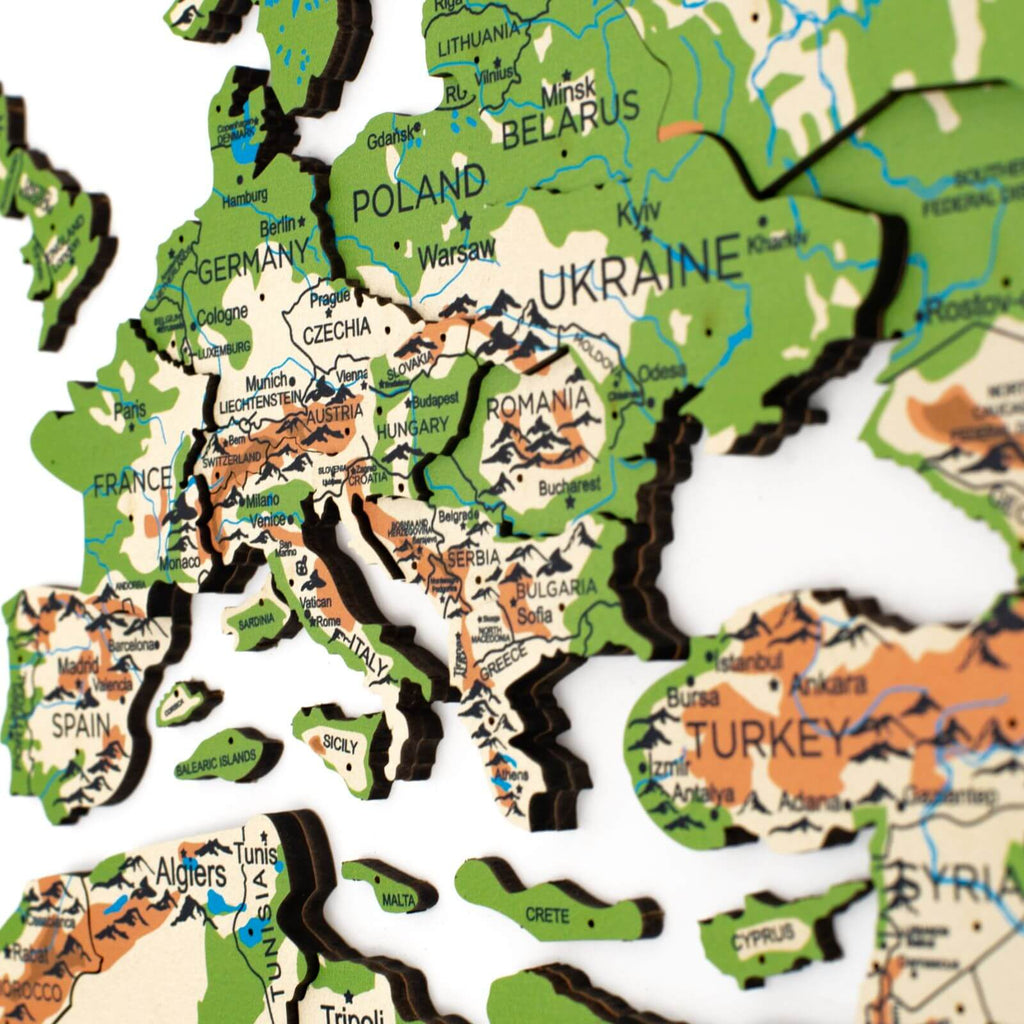 3D Wooden World Map Physical - SJB-DIAMOND ELITES