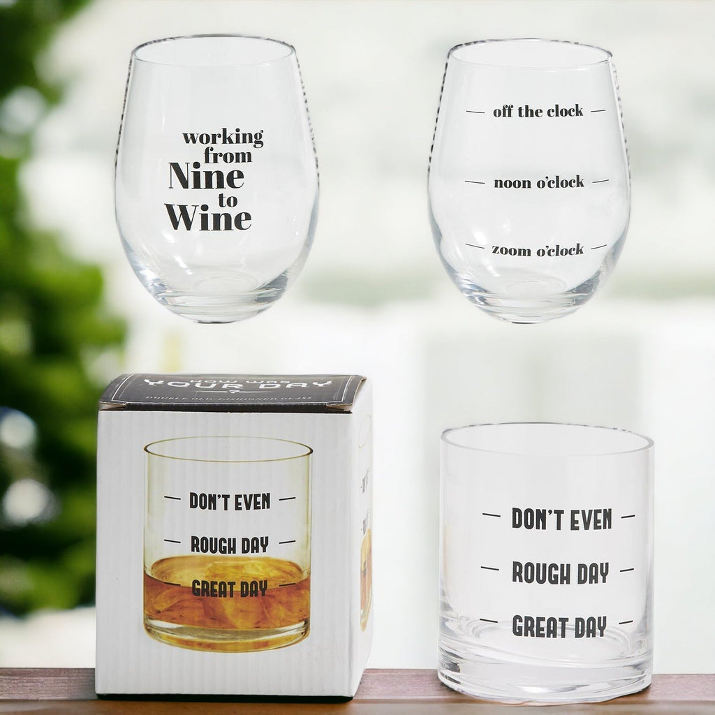 Whiskey Or Wine Stemless Glass Gift Set With Funny Barware Saying And Gift Box For Wine Lovers BandsCo Straps