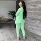 V-Neck Lace-up Shirt Tight Pants Set Pi-Mart