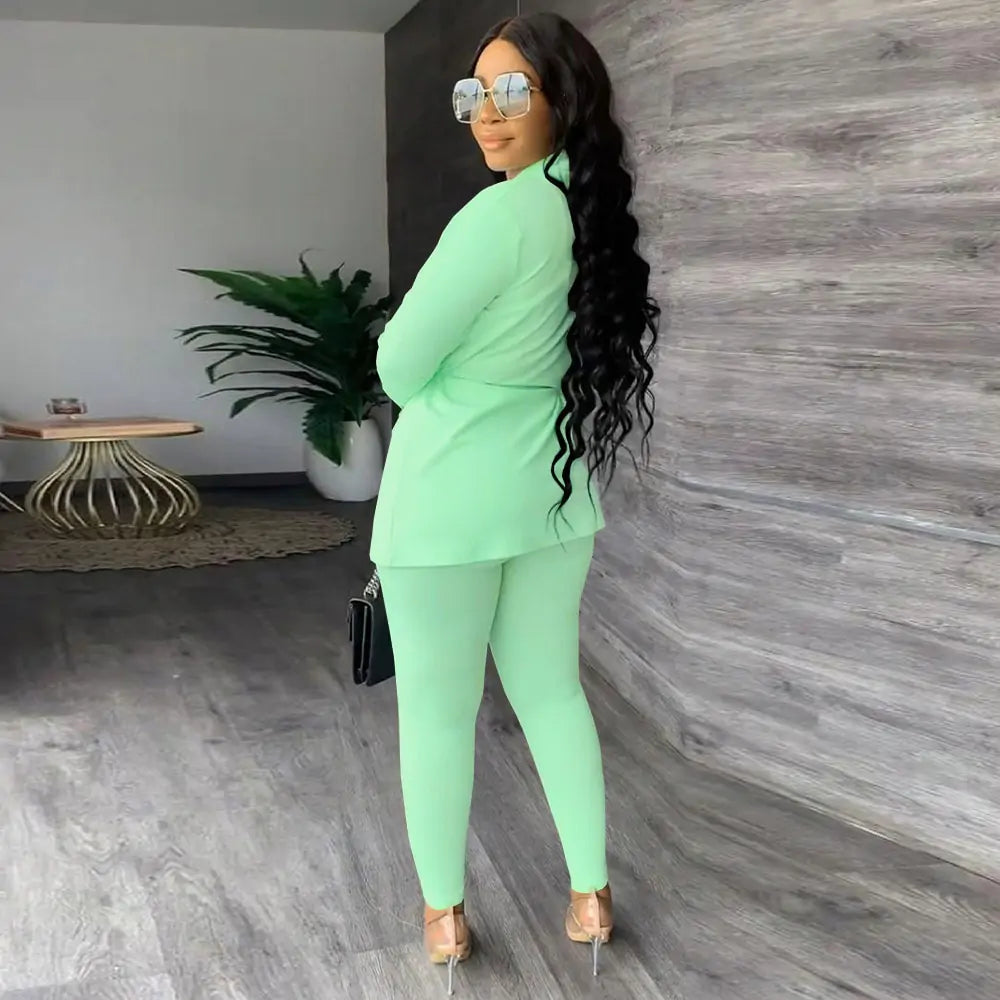 V-Neck Lace-up Shirt Tight Pants Set Pi-Mart