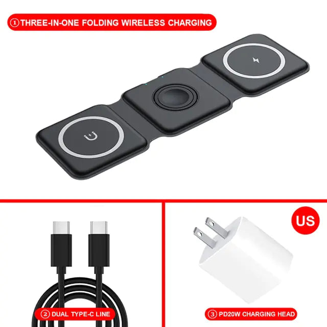 Foldable 3 in 1 Wireless Charger for iPhone and Apple Watch Pi-Mart