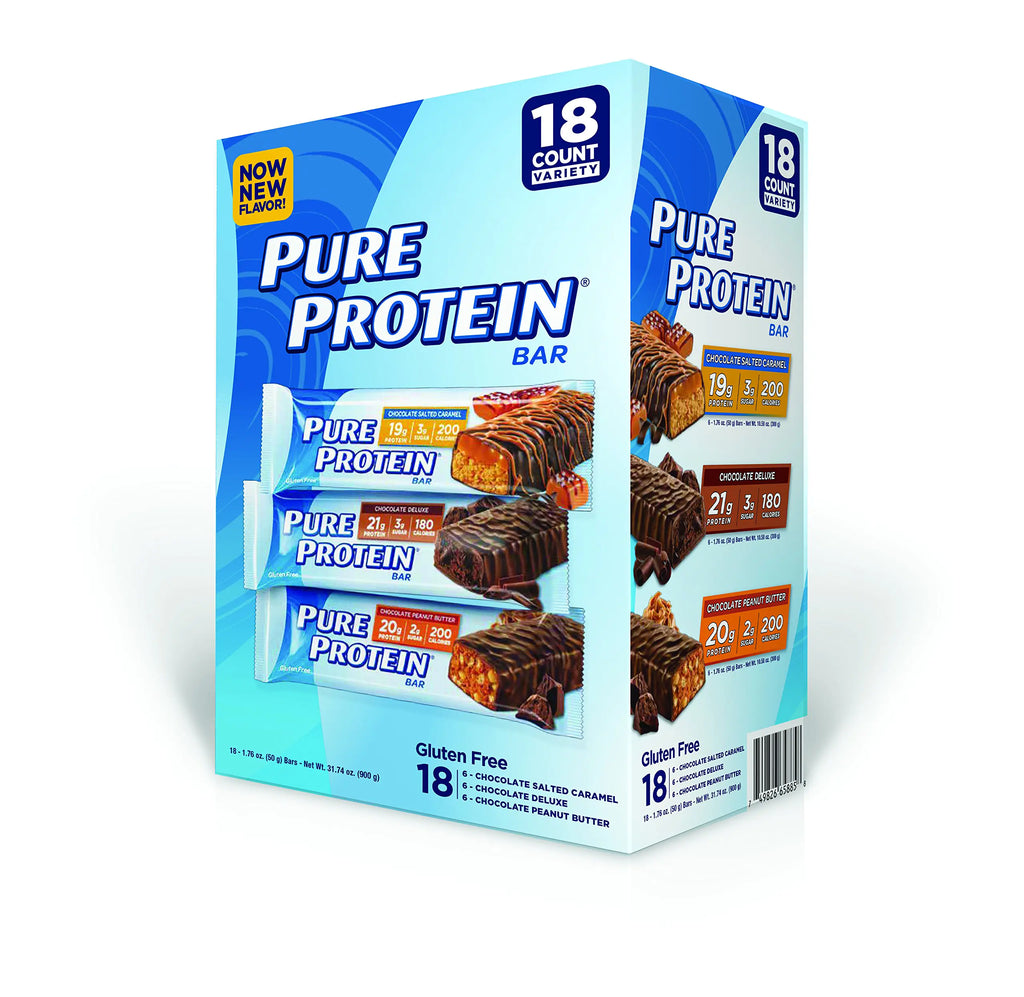 Pure Protein Bar Chocolate Peanut Butter/ Salted Caramel/Chocolate Deluxe 18 Count Lootquake LLC