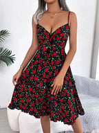 Printed Plunge Sleeve Cami Dress Pi-Mart