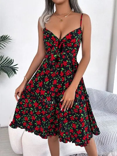 Printed Plunge Sleeve Cami Dress Pi-Mart