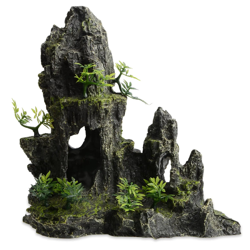 Saim Large Fish Tank Decorations Mountain View Aquarium Ornament with Tree House Cave Fish Tank Rockery Cave for Betta Cichlids Hideaway Cave Hermit Crab Hideout - 11 Inches High Lootquake LLC