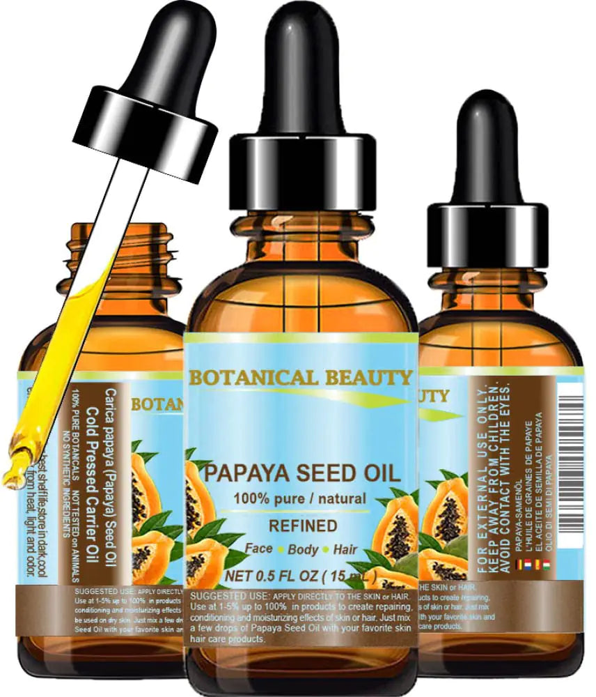 Botanical Beauty PAPAYA SEED OIL. 100% Pure / Natural / Undiluted /Refined Cold Pressed Carrier Oil. 0.5 Fl.oz.- 15 ml. For Skin Hair And Lip Care. Lootquake LLC