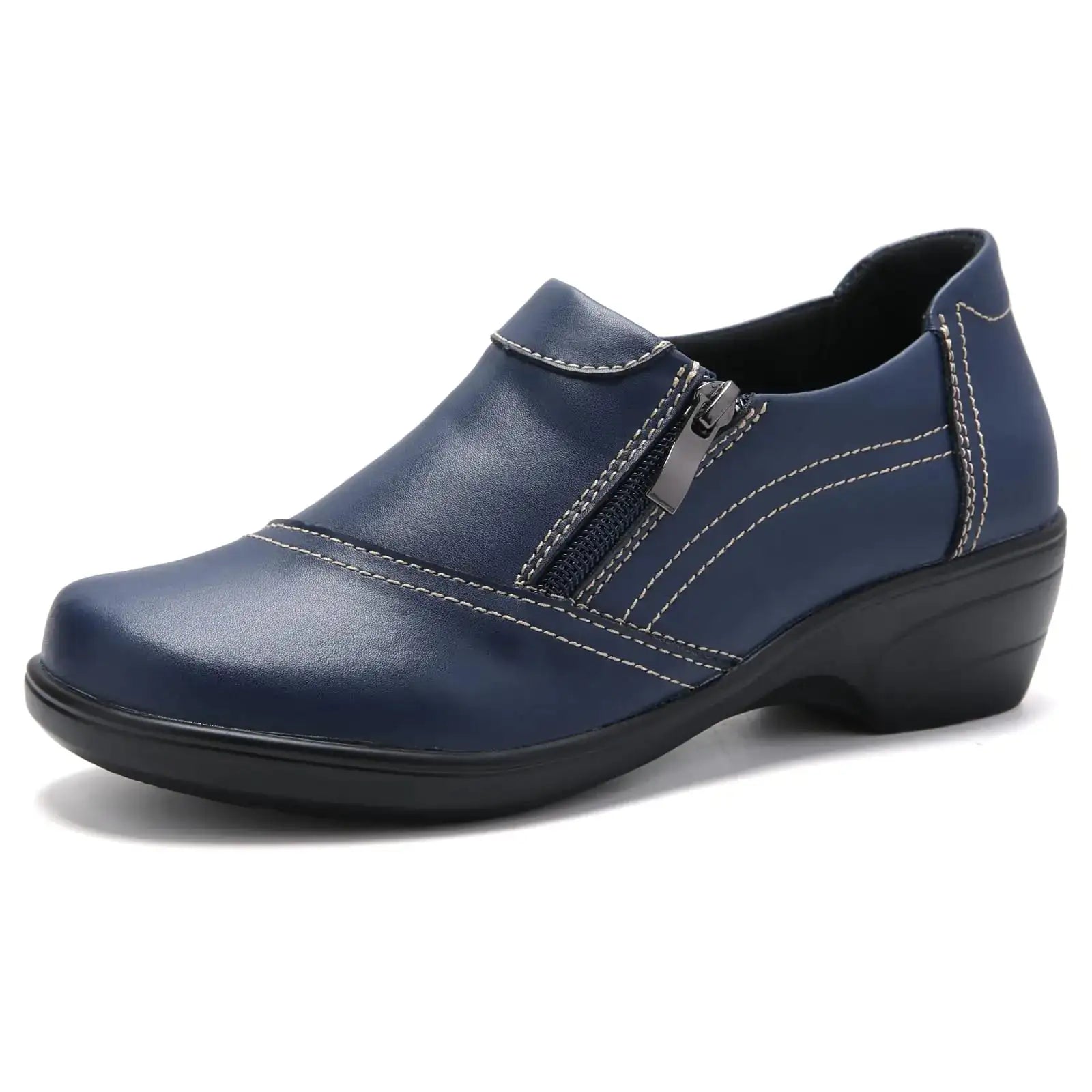 HJJ Dress Shoes for Women Loafers Zipper Slip on Casual Shoes Comfortable Office Work Shoes Dressy Business Shoes Navy US 10