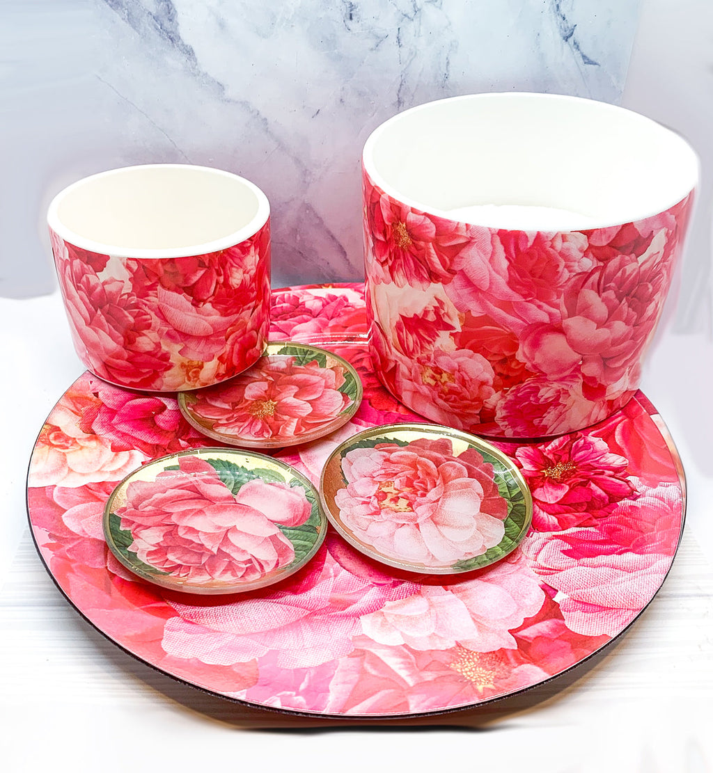 Rose Decoupage Trinket Tray Gold Leaf Vintage Jewelry Dish Coaster BandsCo Straps