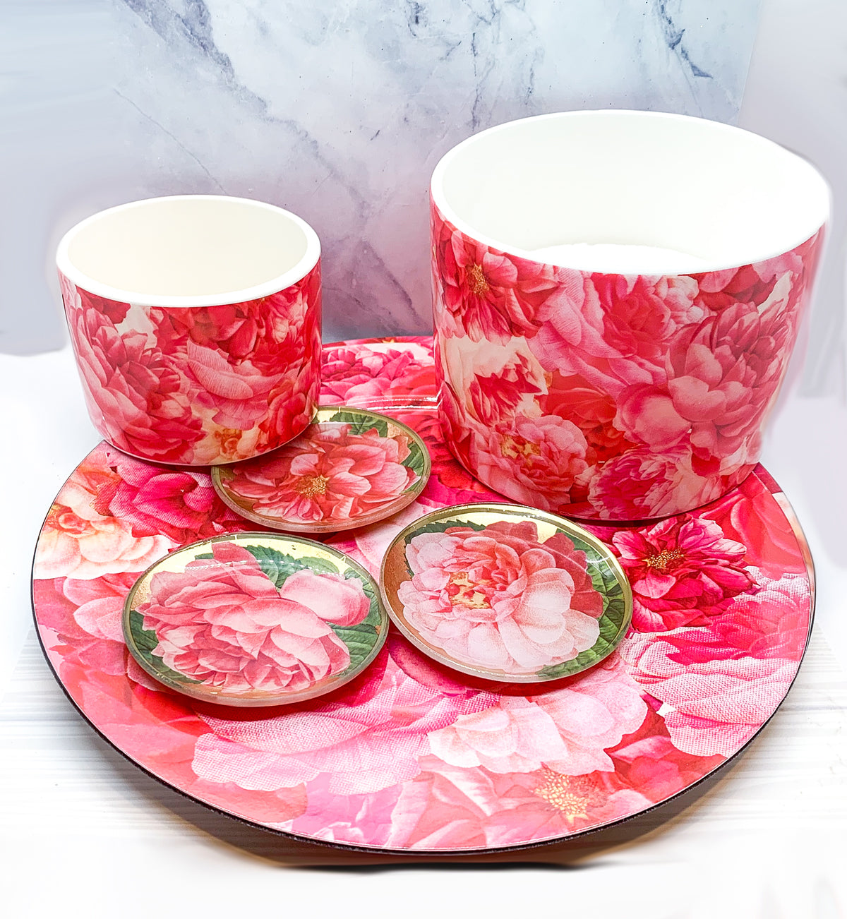 Rose Decoupage Trinket Tray Gold Leaf Vintage Jewelry Dish Coaster BandsCo Straps