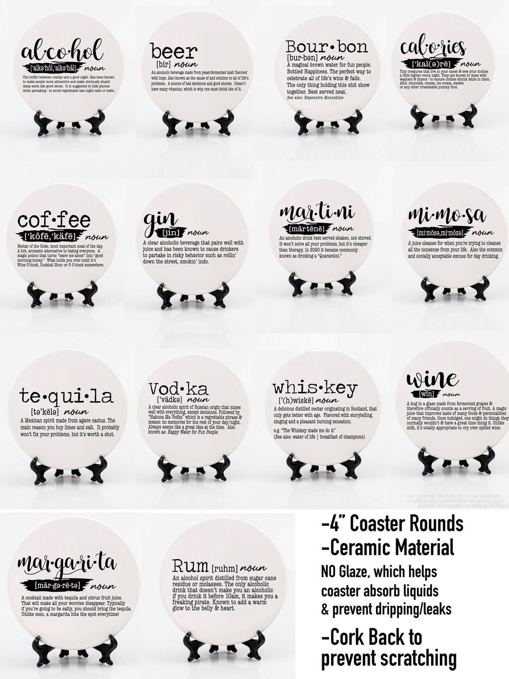 Funny Drink Definition Coasters Set Dictionary Quote Coasters For Bar And Countertop Decor BandsCo Straps