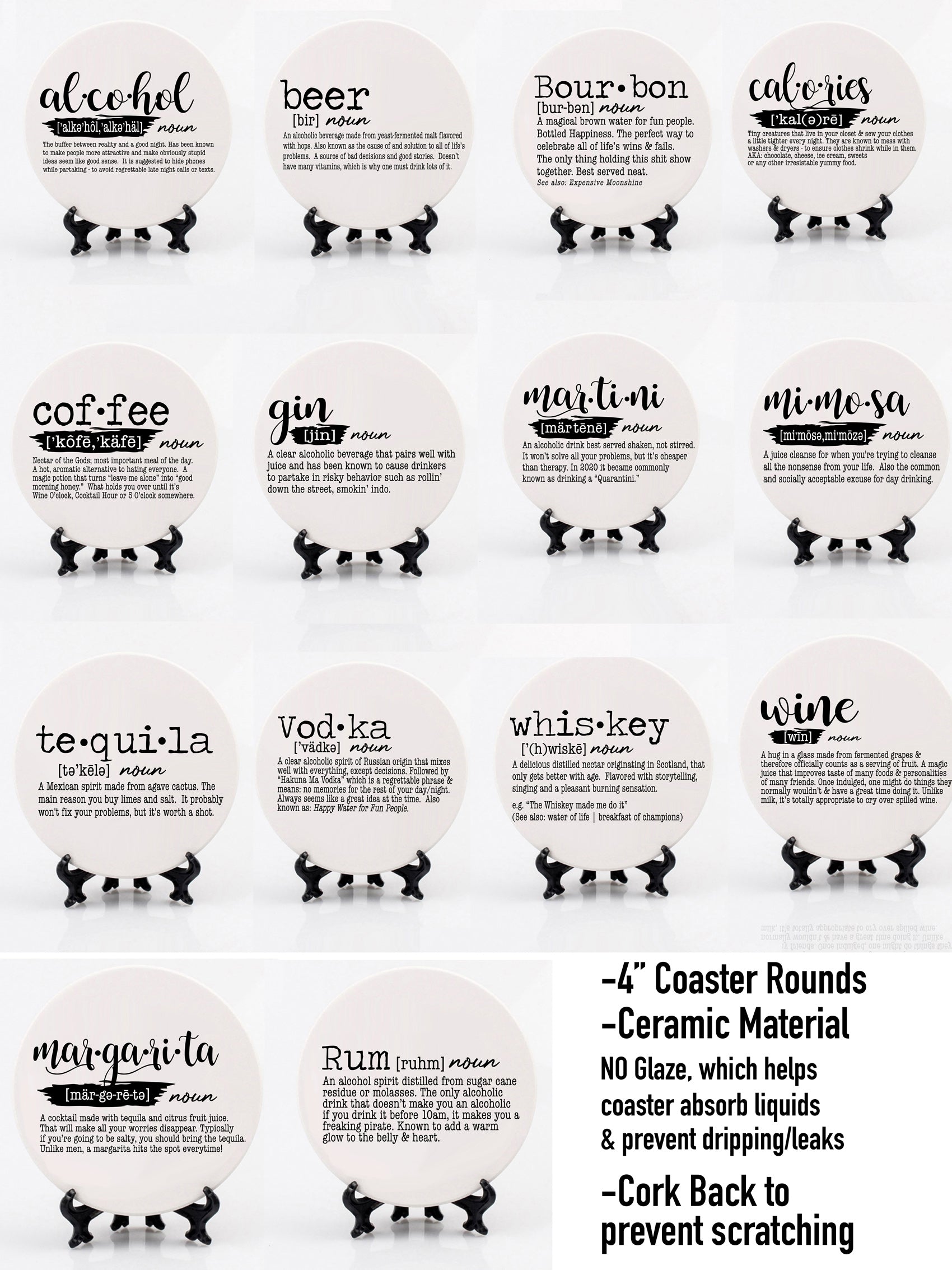 Funny Drink Definition Coasters Set Dictionary Quote Coasters For Bar And Countertop Decor BandsCo Straps