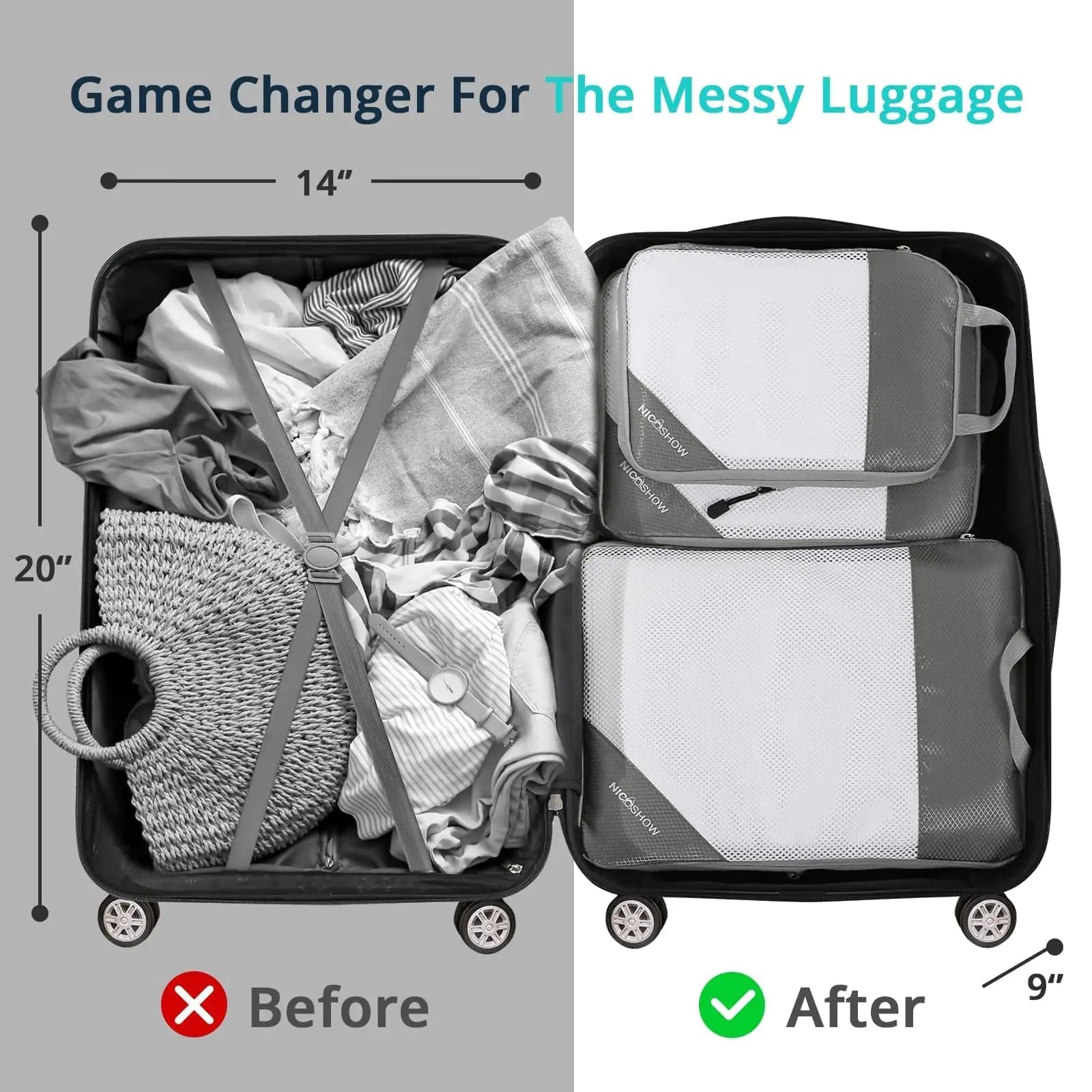 Compression Packing Cubes for Travel, Packing Cubes Compression Travel Essentials, Compressible Packing Cubes Travel Organizers for Carry-on Luggage Suitcase Grey 3pcs Pi-Mart