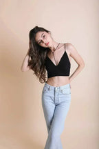 Y-Neck Plunge Crop Top - Stretchy Comfort | Femstylo - SJB-DIAMOND ELITES