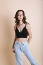 Y-Neck Plunge Crop Top - Stretchy Comfort | Femstylo - SJB-DIAMOND ELITES