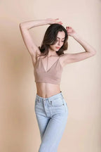 Y-Neck Plunge Crop Top - Stretchy Comfort | Femstylo - SJB-DIAMOND ELITES
