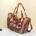 Colorful Cowhide Leather Handbags with Floral Design