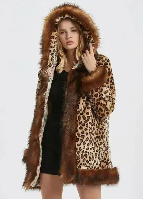 Leopard Print Jacket – Faux Fur Collar Coat | XS-M - SJB-DIAMOND ELITES