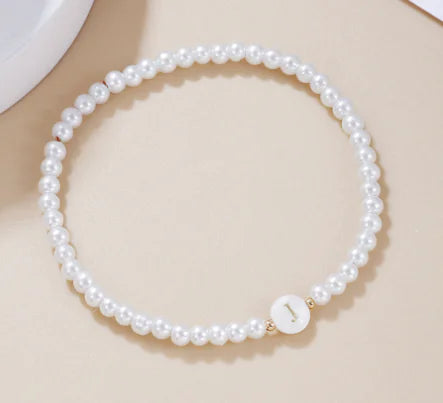 Dainty Faux Pearl Bead Initial Bracelet for Women Pi-Mart