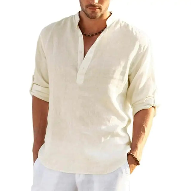 Men's Linen Long Sleeve Shirt Pi-Mart