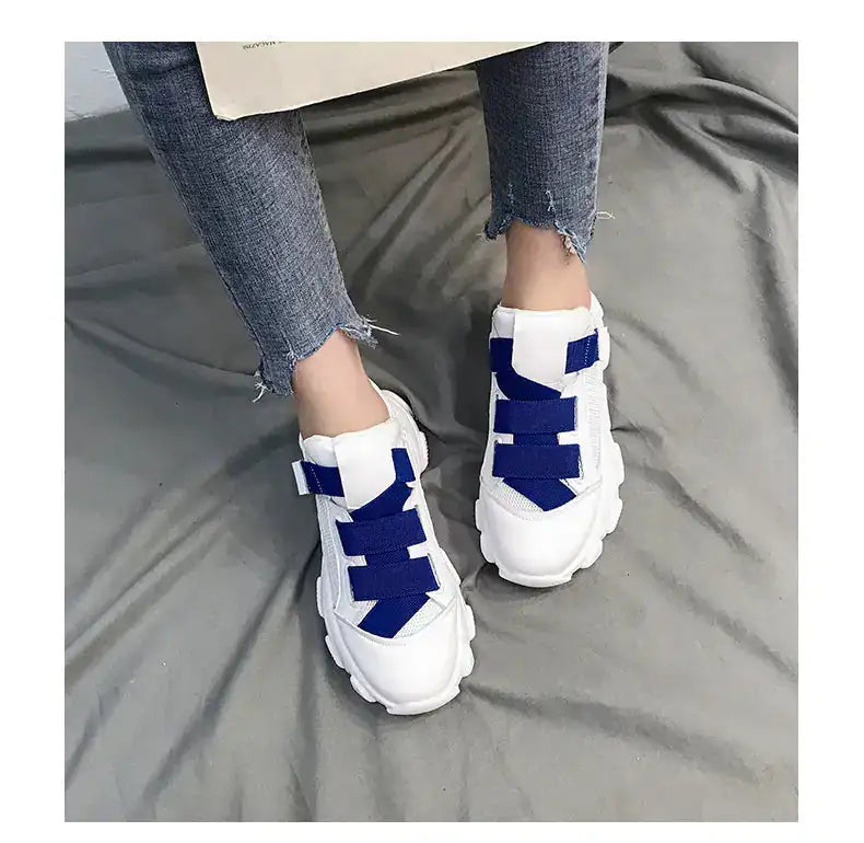 Velcro Platform Sneakers, Dad Shoes, White Casual Shoes