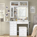 Yanosaku VD022 Vanity Desk with Mirror, Lights, Drawers, Stool, White Lootquake LLC