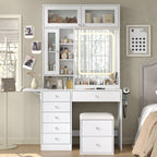 Yanosaku VD022 Vanity Desk with Mirror, Lights, Drawers, Stool, White Lootquake LLC