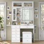 Yanosaku VD022 Vanity Desk with Mirror, Lights, Drawers, Stool, White Lootquake LLC