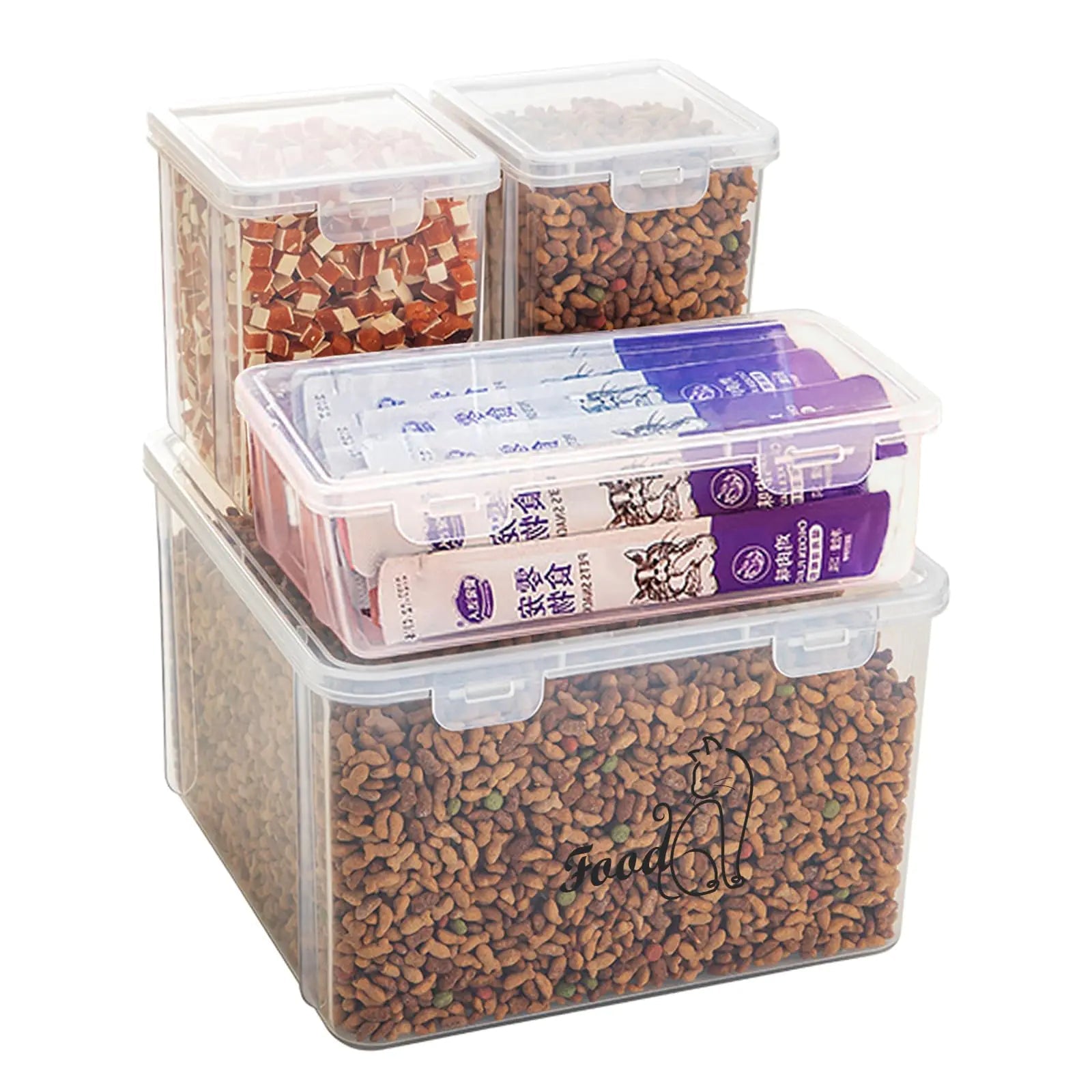 Brabtod Set of 4 Pet Food Storage Container ComboAirtight Cat Food Container with Lid-Cat Food BinDog Food StorageClear Dog Cat Treat ContainerStackable/BPA Free，Keeps Fresh & Dry Lootquake LLC