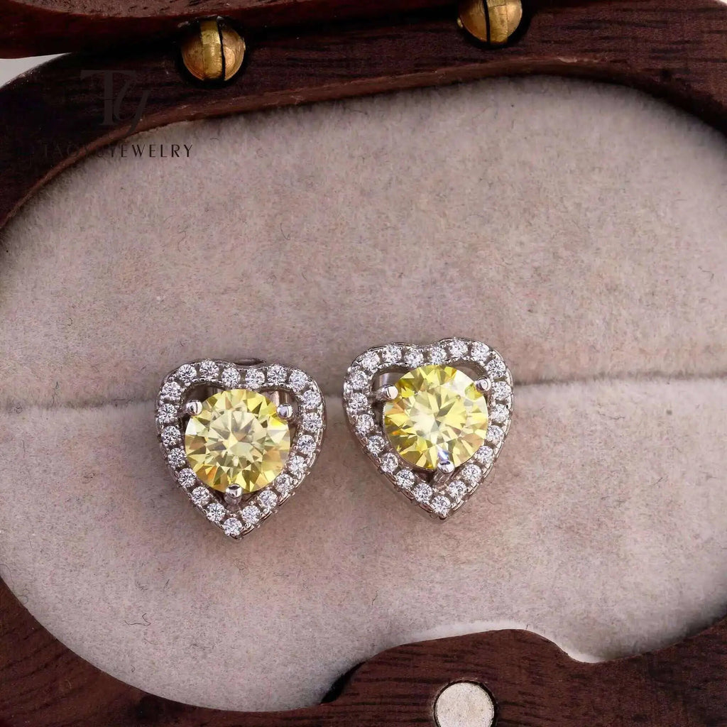 Moissanite 2ctw D Color Heart Stud Earrings 1ct Each 925 Sterling Silver BandsCo Straps