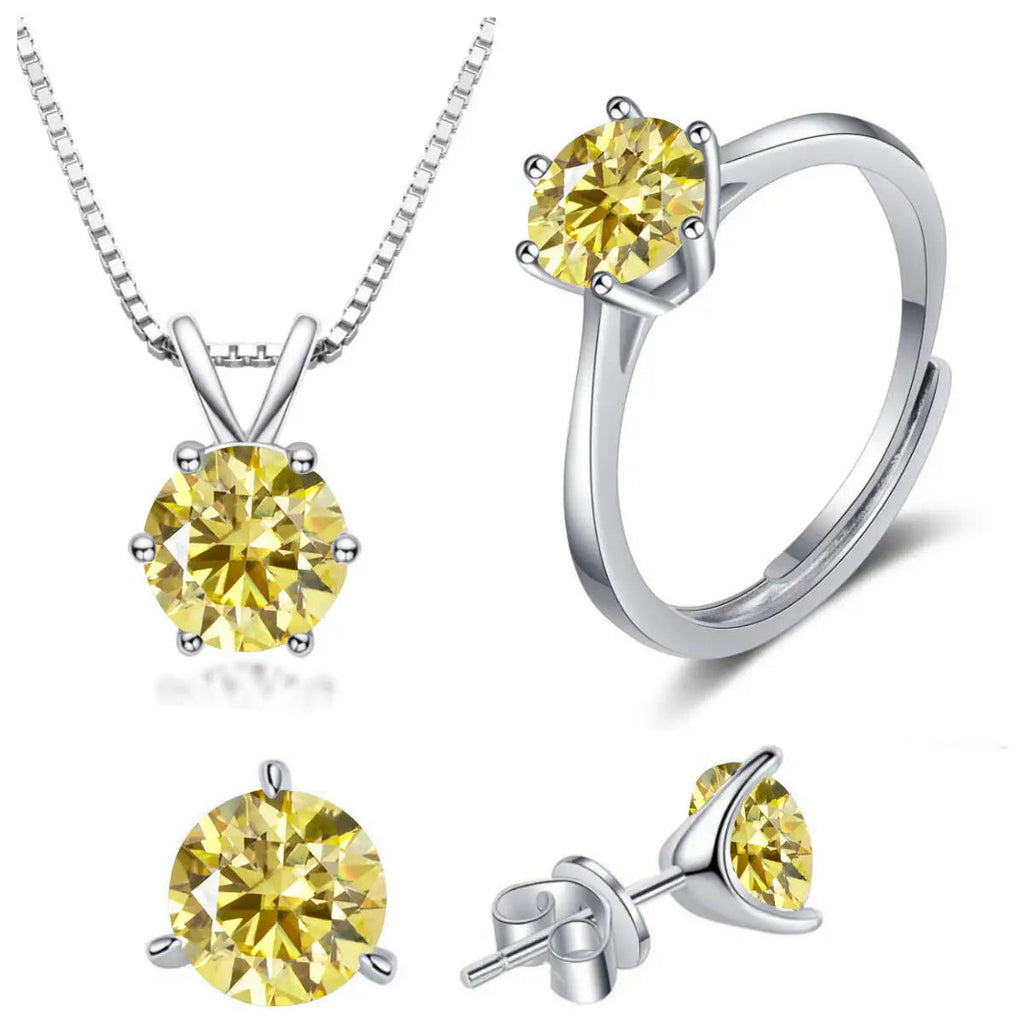 925 Sterling Silver 1ctx4 D Moissanite Necklace Earrings Set Bridal Jewelry BandsCo Straps