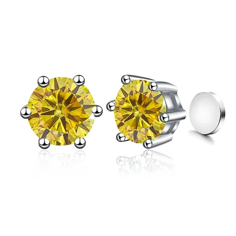 Sterling Silver 925 1ct Moissanite 6-Claw Stud Earrings Unisex Magnetic Hole BandsCo Straps