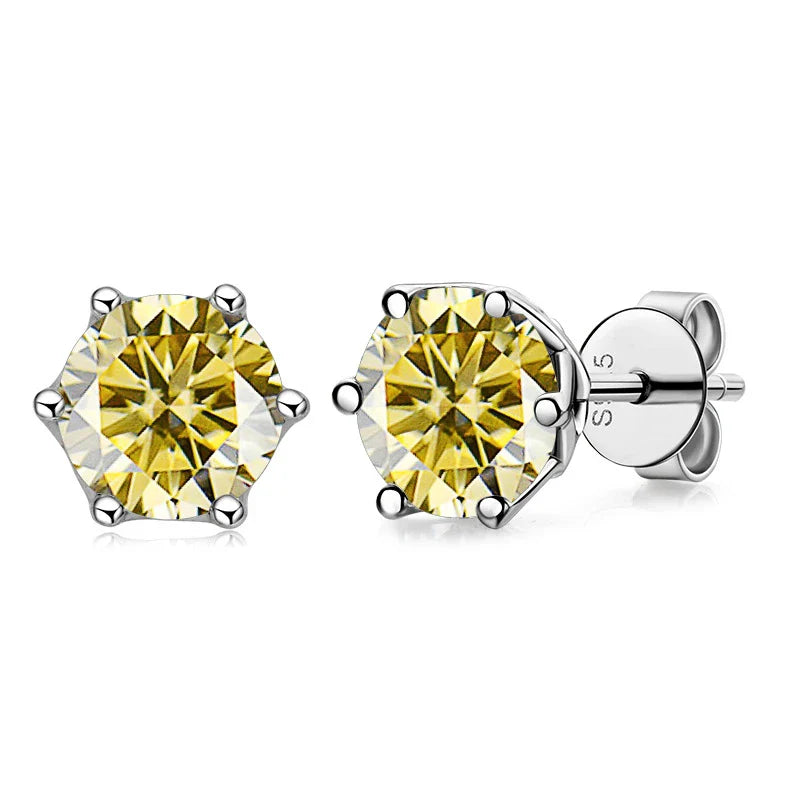 VVS D Color Russian Cut Moissanite Stud Earrings 1/2/4 CT S925 Sterling Silver BandsCo Straps