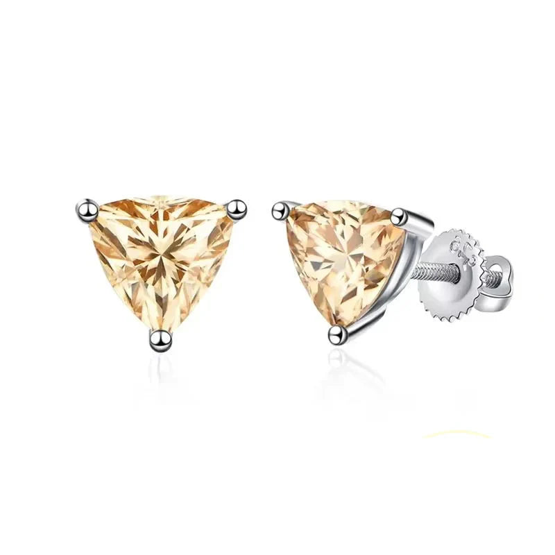 Yellow Moissanite Trillion Stud Earrings 5x5mm 0.5ct 925 Silver Screw Back BandsCo Straps