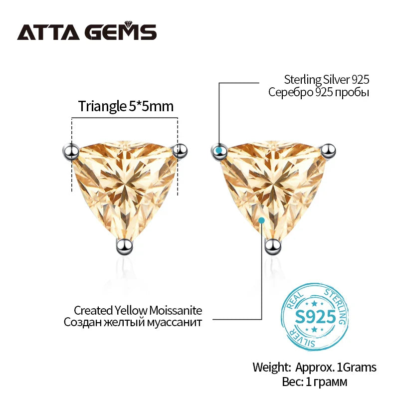 Yellow Moissanite Trillion Stud Earrings 5x5mm 0.5ct 925 Silver Screw Back BandsCo Straps