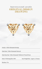 Yellow Moissanite Trillion Stud Earrings 5x5mm 0.5ct 925 Silver Screw Back BandsCo Straps