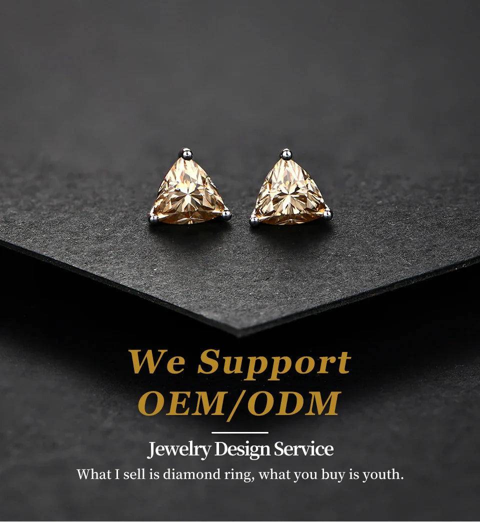 Yellow Moissanite Trillion Stud Earrings 5x5mm 0.5ct 925 Silver Screw Back BandsCo Straps