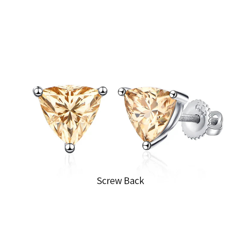Yellow Moissanite Trillion Stud Earrings 5x5mm 0.5ct 925 Silver Screw Back BandsCo Straps