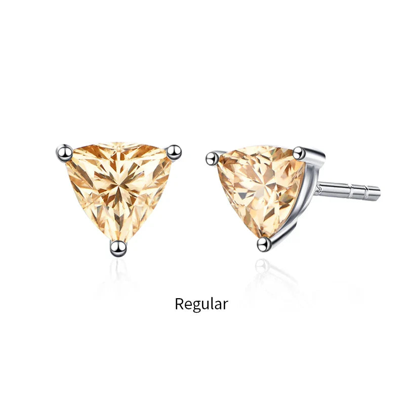 Yellow Moissanite Trillion Stud Earrings 5x5mm 0.5ct 925 Silver Screw Back BandsCo Straps