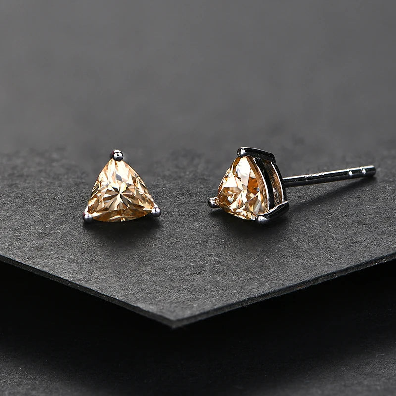 Yellow Moissanite Trillion Stud Earrings 5x5mm 0.5ct 925 Silver Screw Back BandsCo Straps