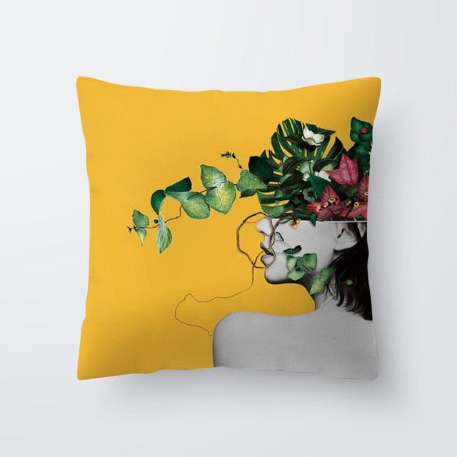 Yellow Pillow Case Cushion Cover Geometric Polyester Pillowcase Home Decorative Yellow Grey Modern Pillow Covers Beautiful Pattern Linen Square Pillow Case For Sofa Couch 45x45CM