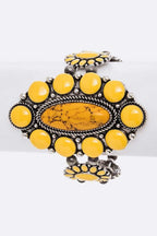 Pink Stone Western Stretch Bracelet Silver Concho Boho