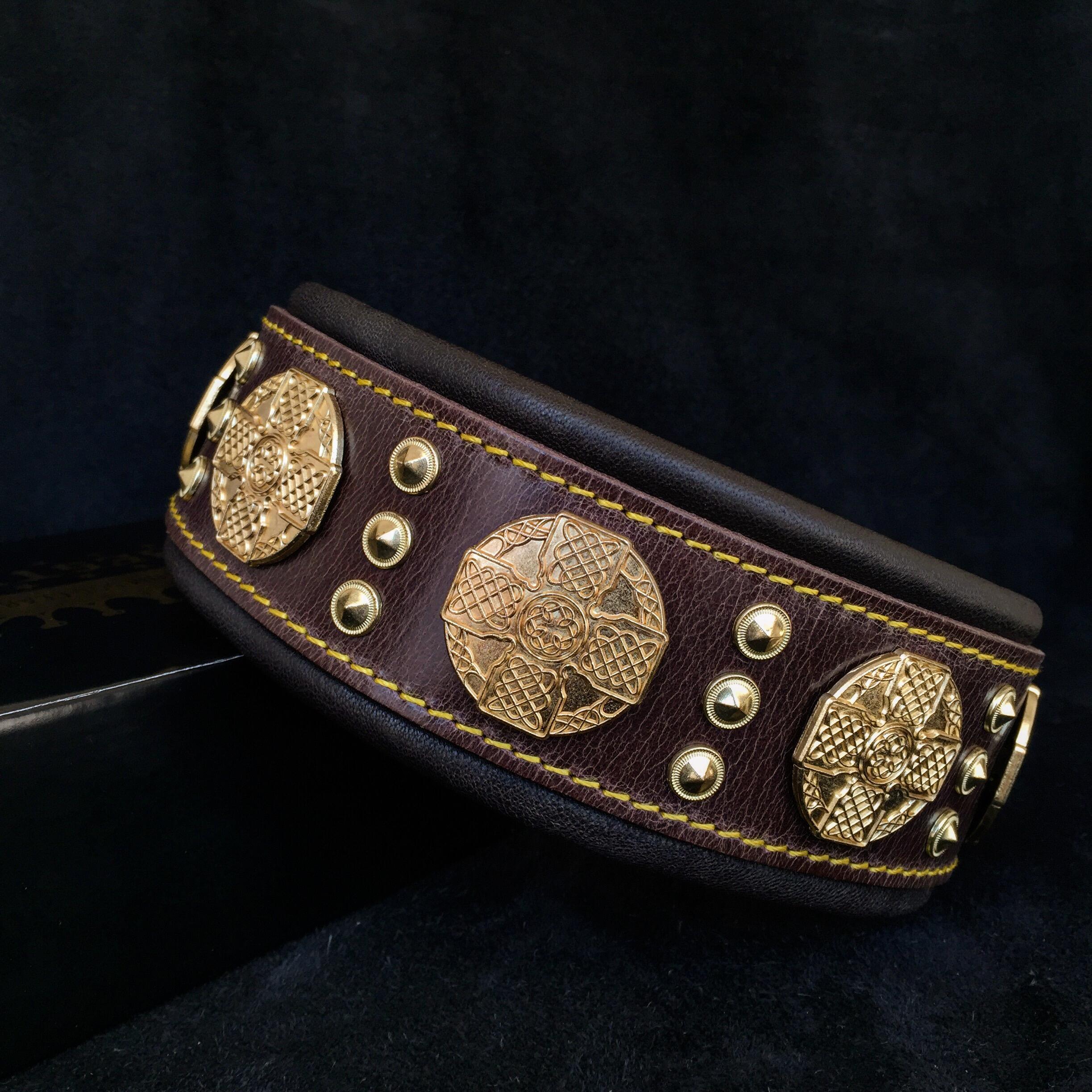 The "Maximus" collar 2.5 inch wide brown & gold - SJB-DIAMOND ELITES