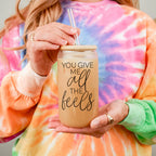 You Give Me All The Feels 20oz Glass Cup With Bamboo Lid Cute Gift BandsCo Straps