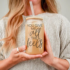 You Give Me All The Feels 20oz Glass Cup With Bamboo Lid Cute Gift BandsCo Straps