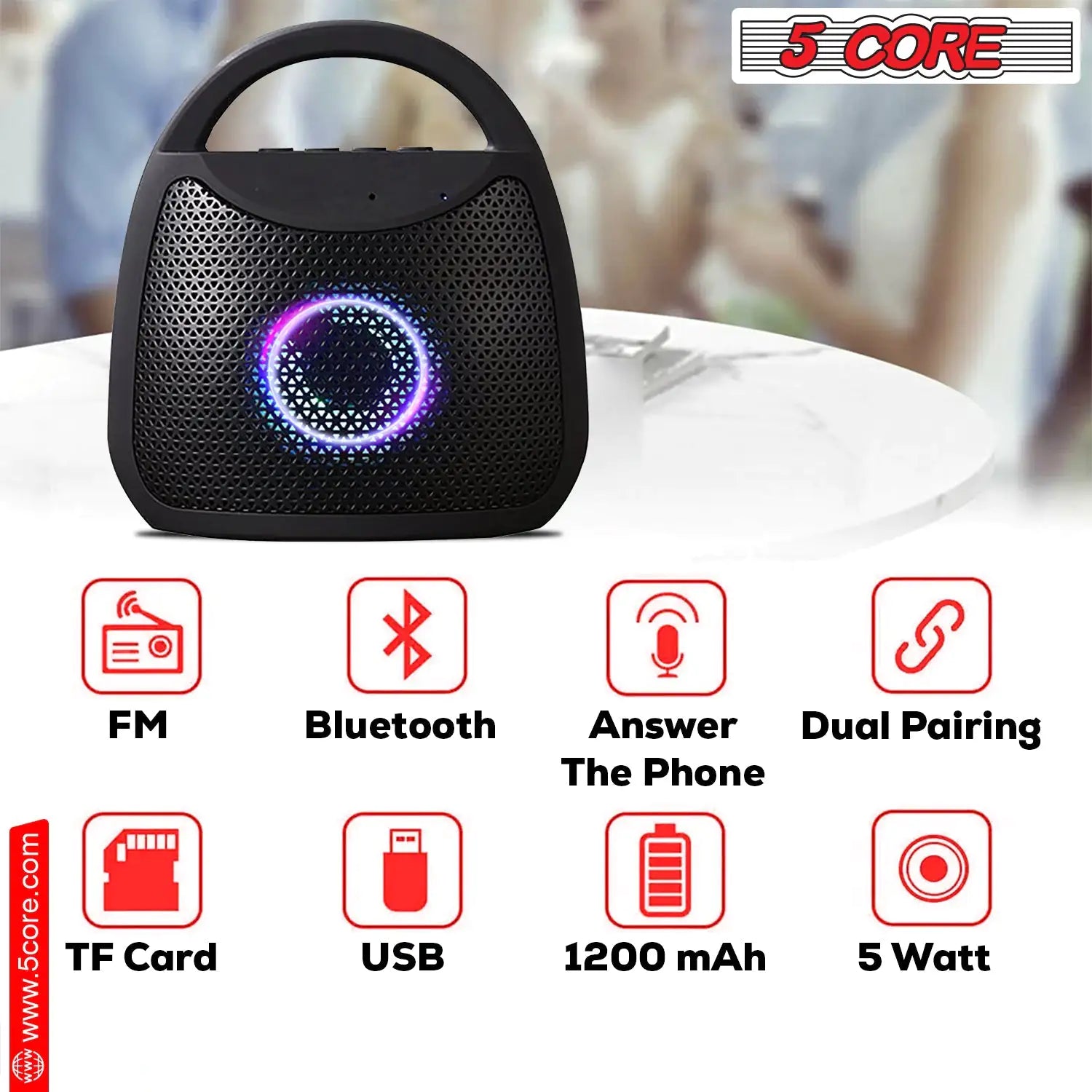 5 Core Outdoor Bluetooth Speaker Wireless Portable Waterproof for Patio Pool Party Pi-Mart