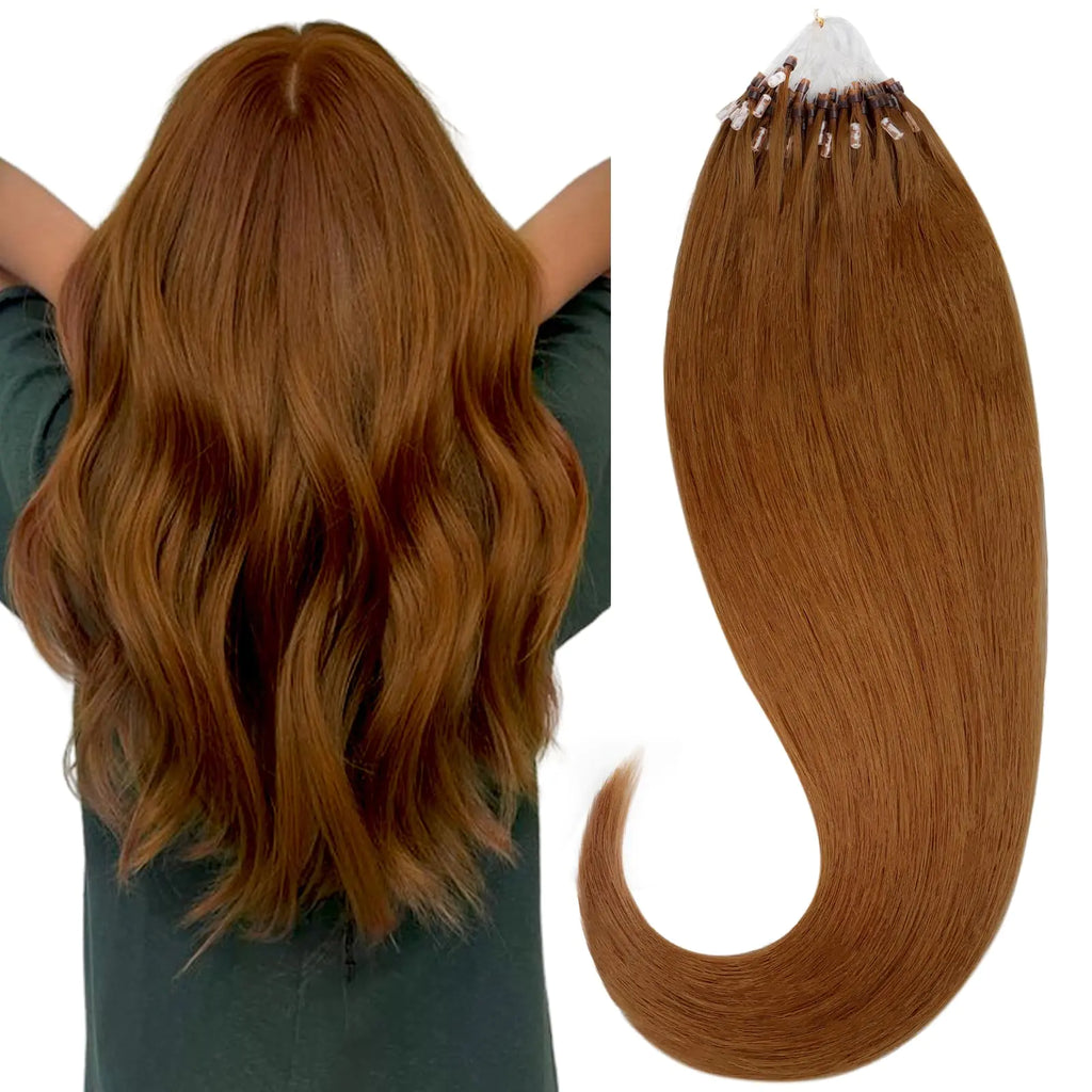 HOTBANANA Micro Ring Hair Extensions Human Hair 14 inch 50g 50s Copper Micro Beads Real Human Hair Extensions Straight Micro Link Micro Loop Hair Extensions Pi-Mart