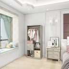 YG-303 Stand-Alone Wood Closet System for Walk in Closets with 2 Drawers Hanging Rods and Shelves Clothes Storage Cabinet Built-in Closet Organizer for Bedroom 31.5"L x 15.7"W x 70.8"H Gray Pi-Mart