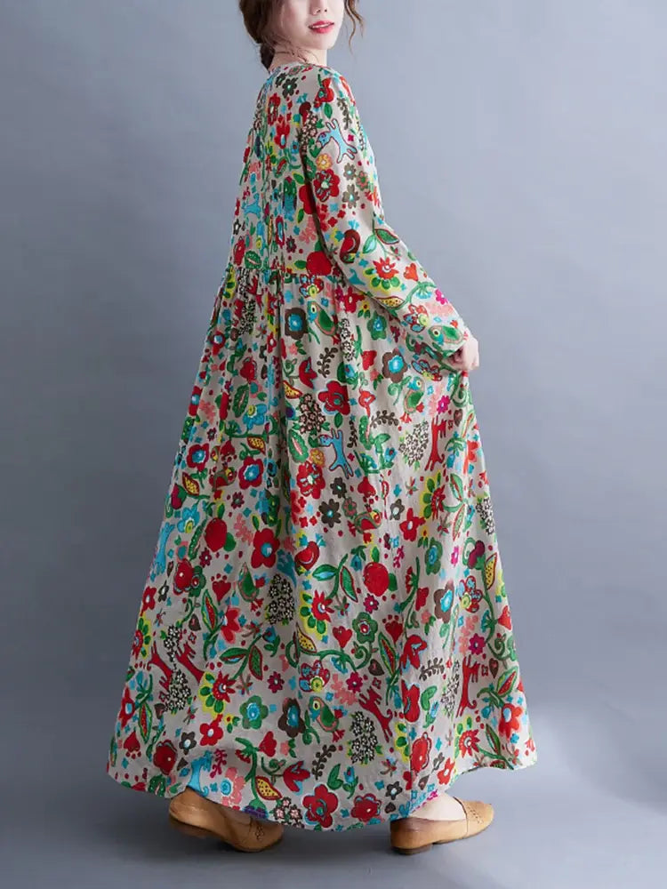 Floral Print Long Sleeve Dresses Pi-Mart